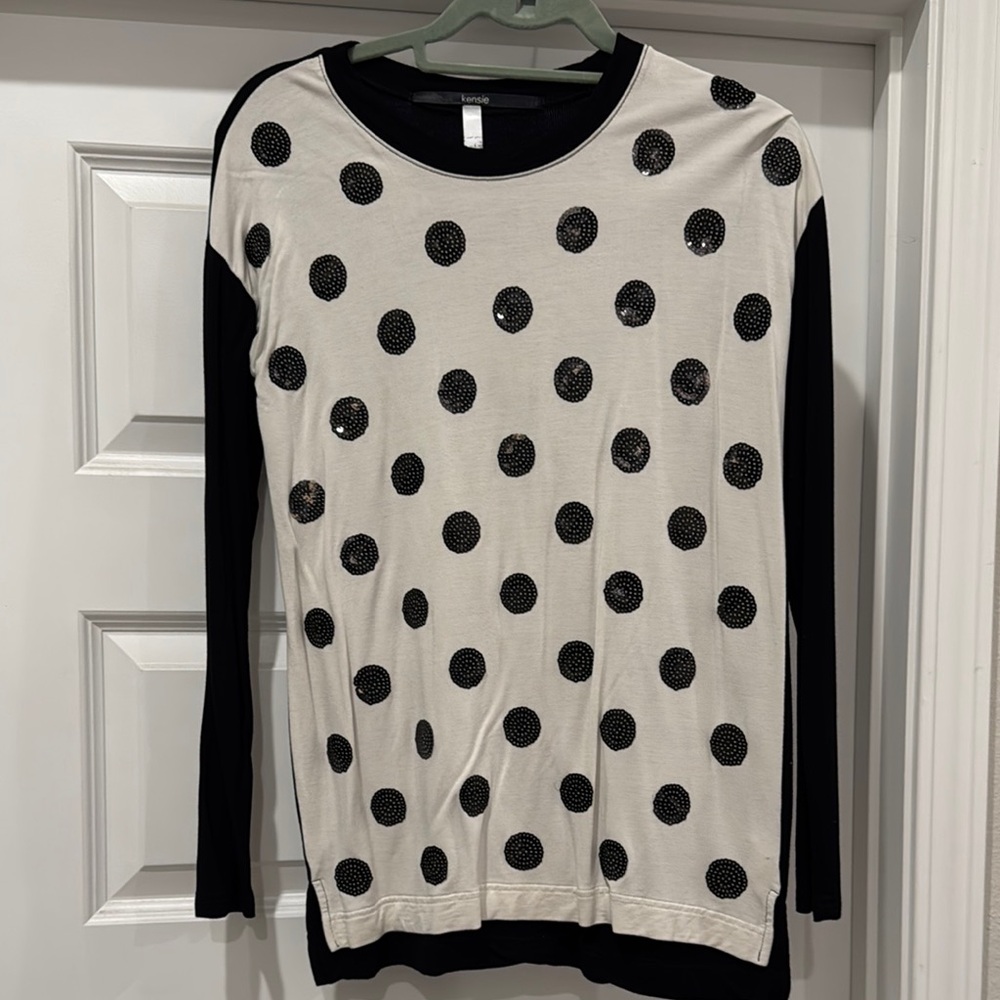 Polka Dot Long Sleeve Top - Black & White
